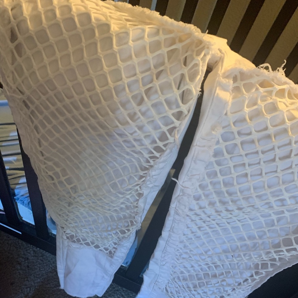 White stretch net jeans